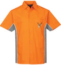 Mens "Buck Deer" High Visibility Hunting Shirt (pocket print) - Orange/Charcoal